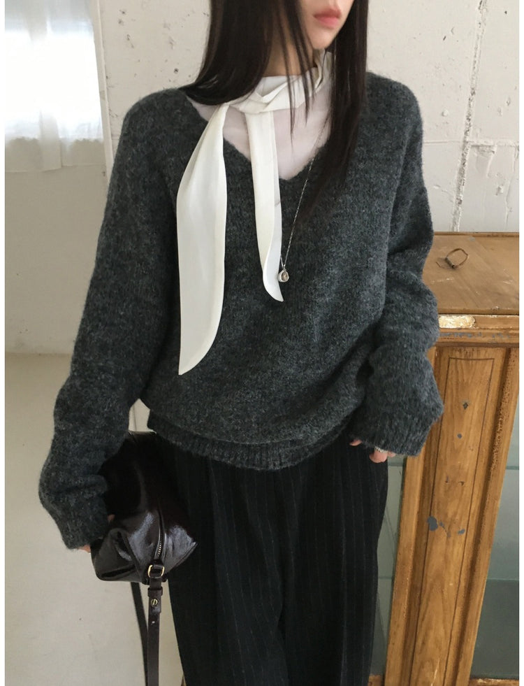 霧光垂帶領巾細節襯衫