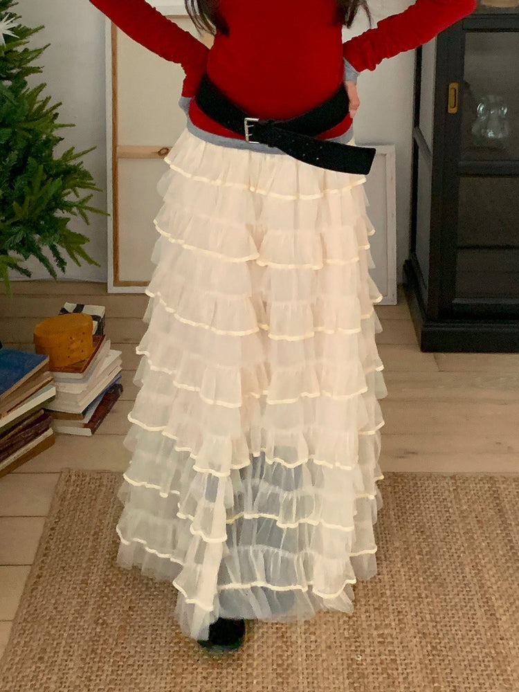 極美透紗蛋糕層次感及踝裙