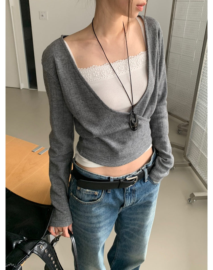暗條紋交疊修身上衣