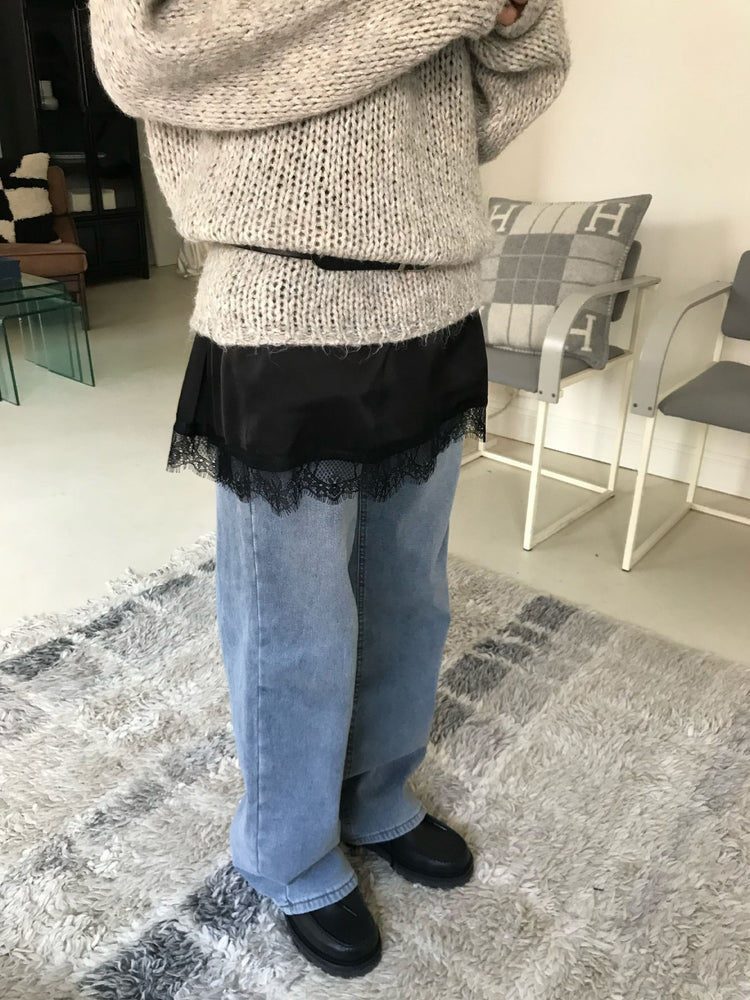 隱形橡筋腰頭直腿內刷毛牛仔褲