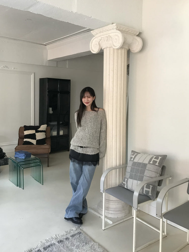 隱形橡筋腰頭直腿內刷毛牛仔褲