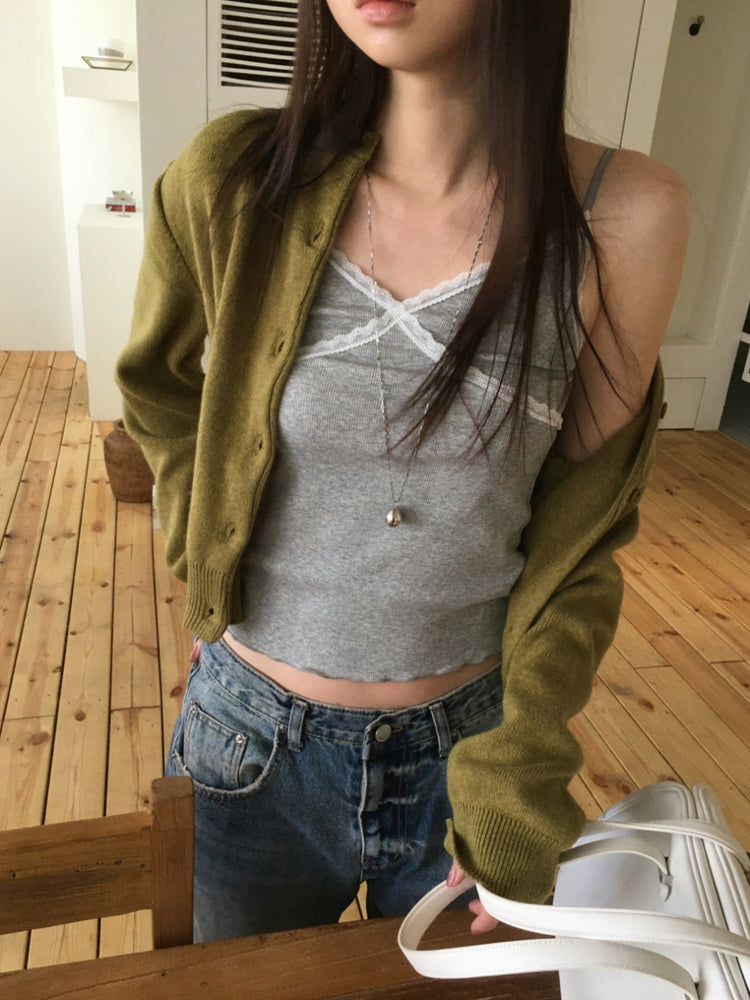 蕾絲邊可調節細節背心