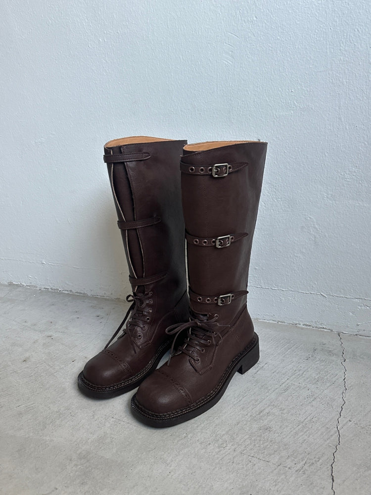 率性側扣綁帶長靴