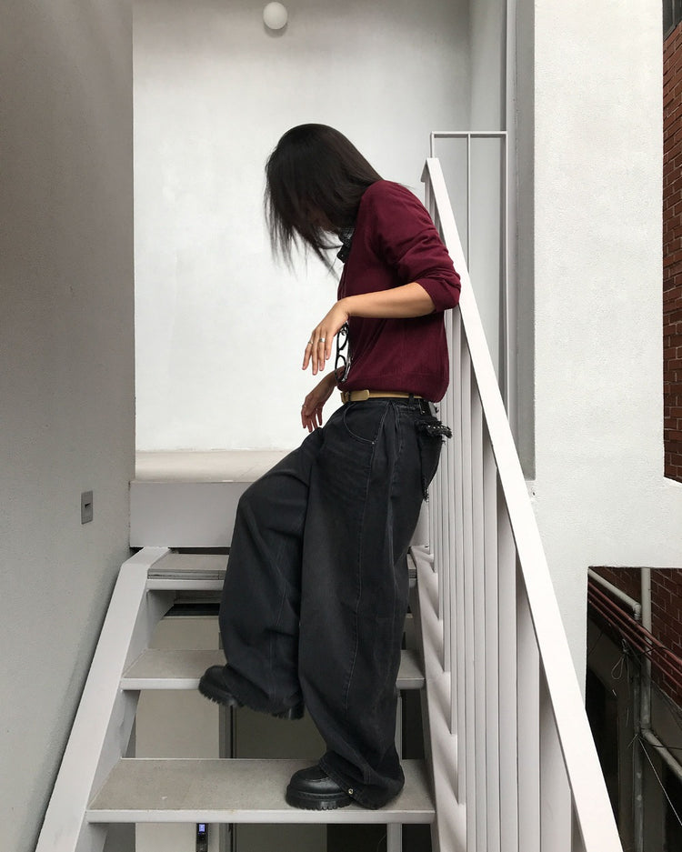 微透美色V領針織衫