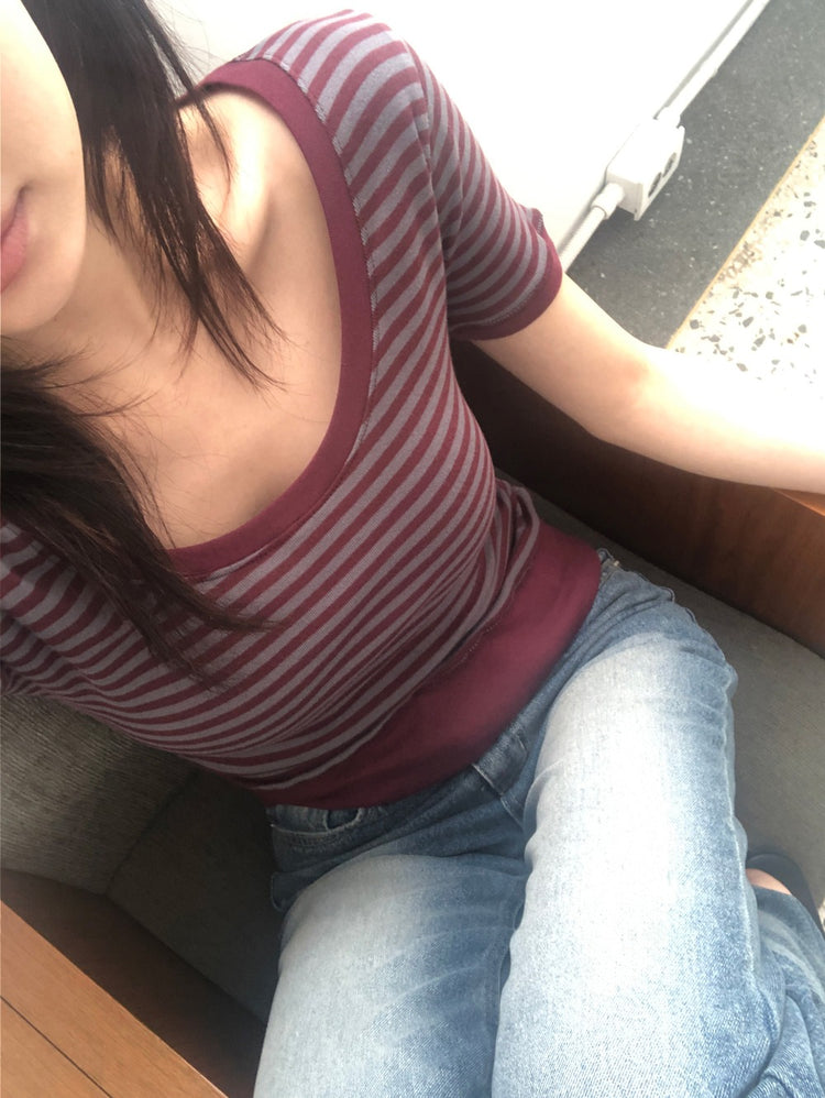 條紋束口修身細節上衣