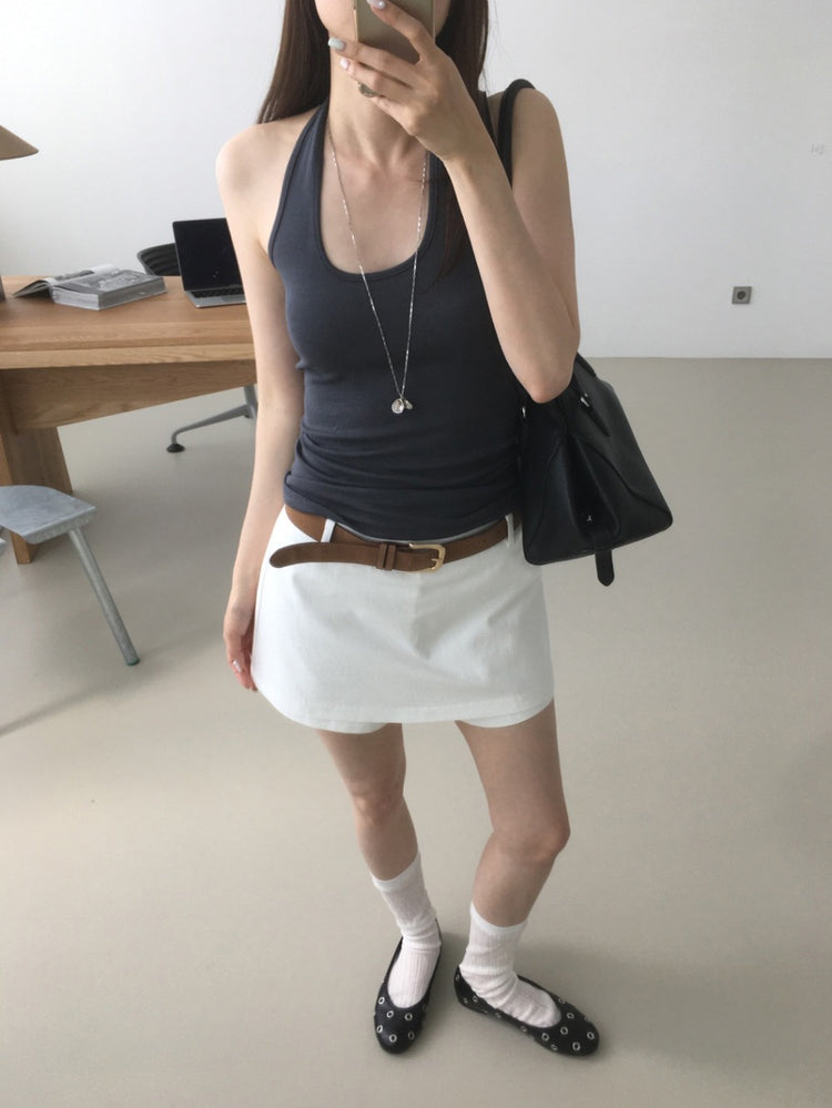 S/S 美肩撞色掛脖兩件式上衣