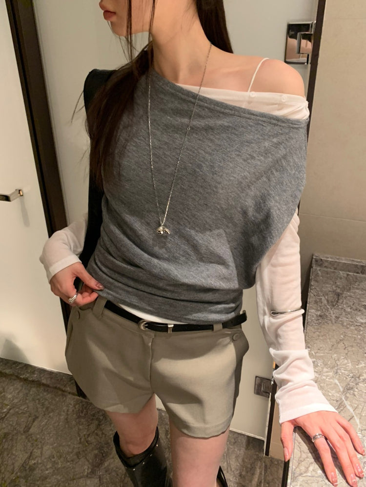 美肩堆堆細節修身上衣