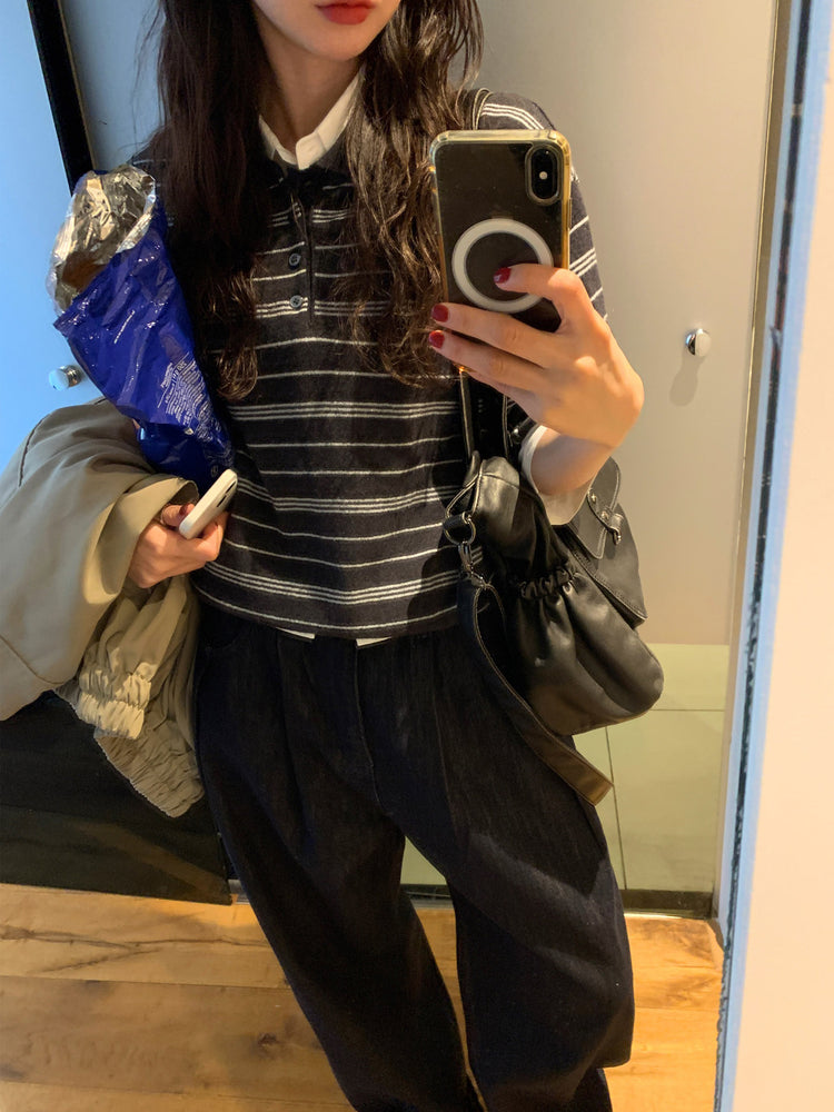 七分袖修腰層次襯衫