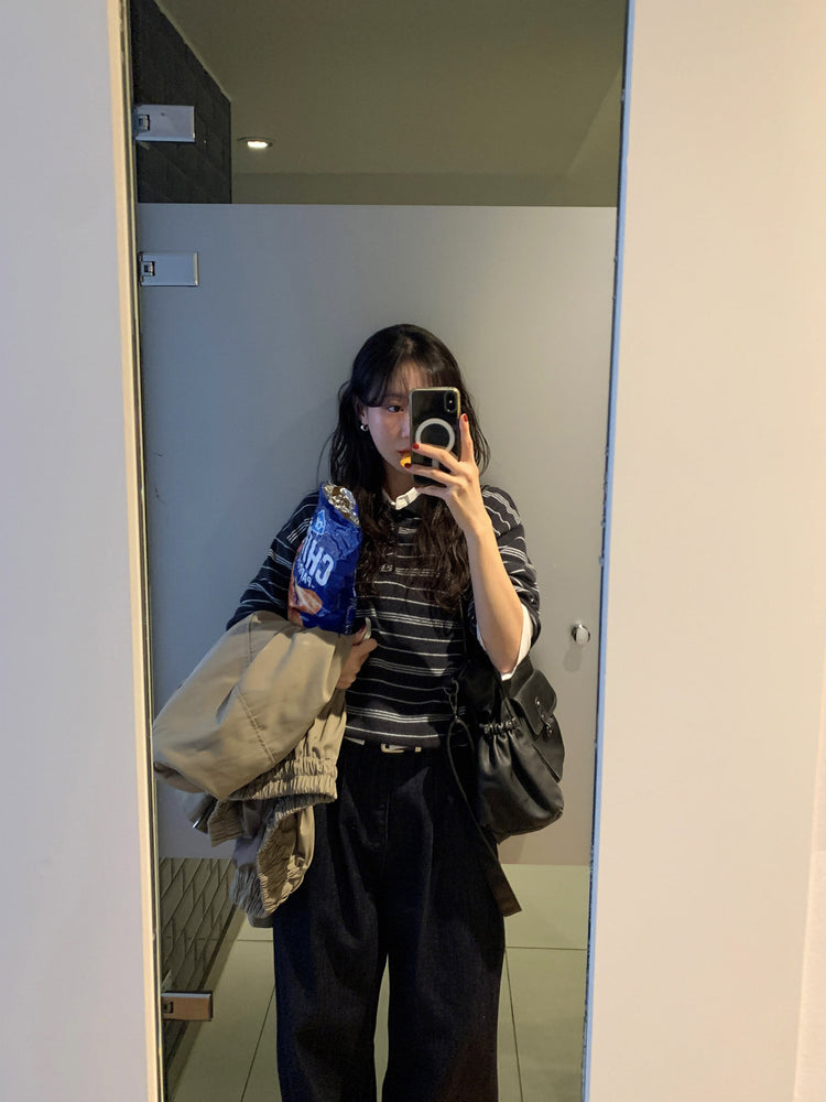 七分袖修腰層次襯衫