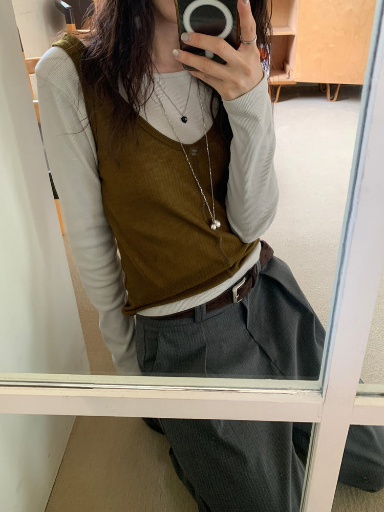 條紋內壓褶細節直褲
