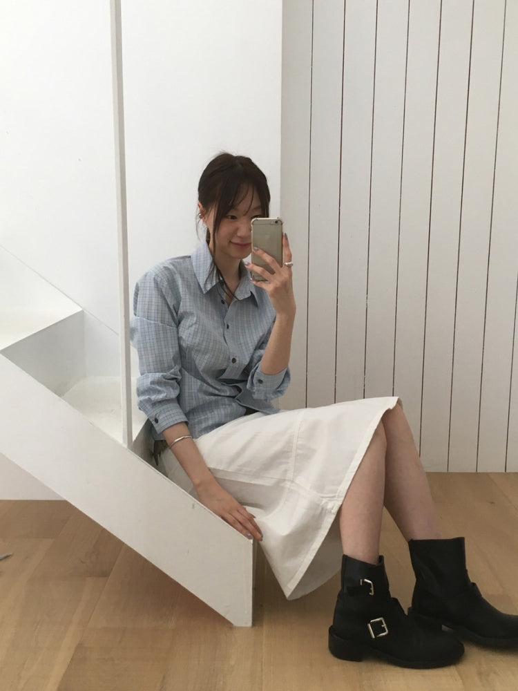 格紋修腰合身襯衫