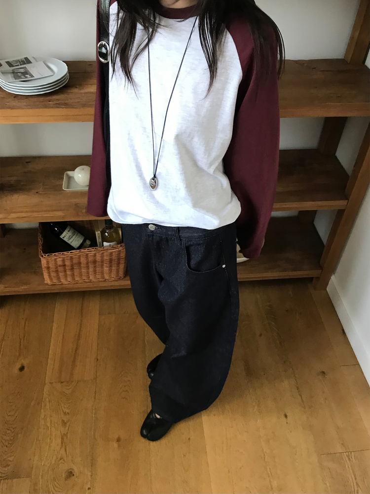 撞色牛角袖上衣