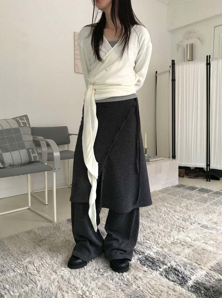 美色交疊綁帶細節針織上衣