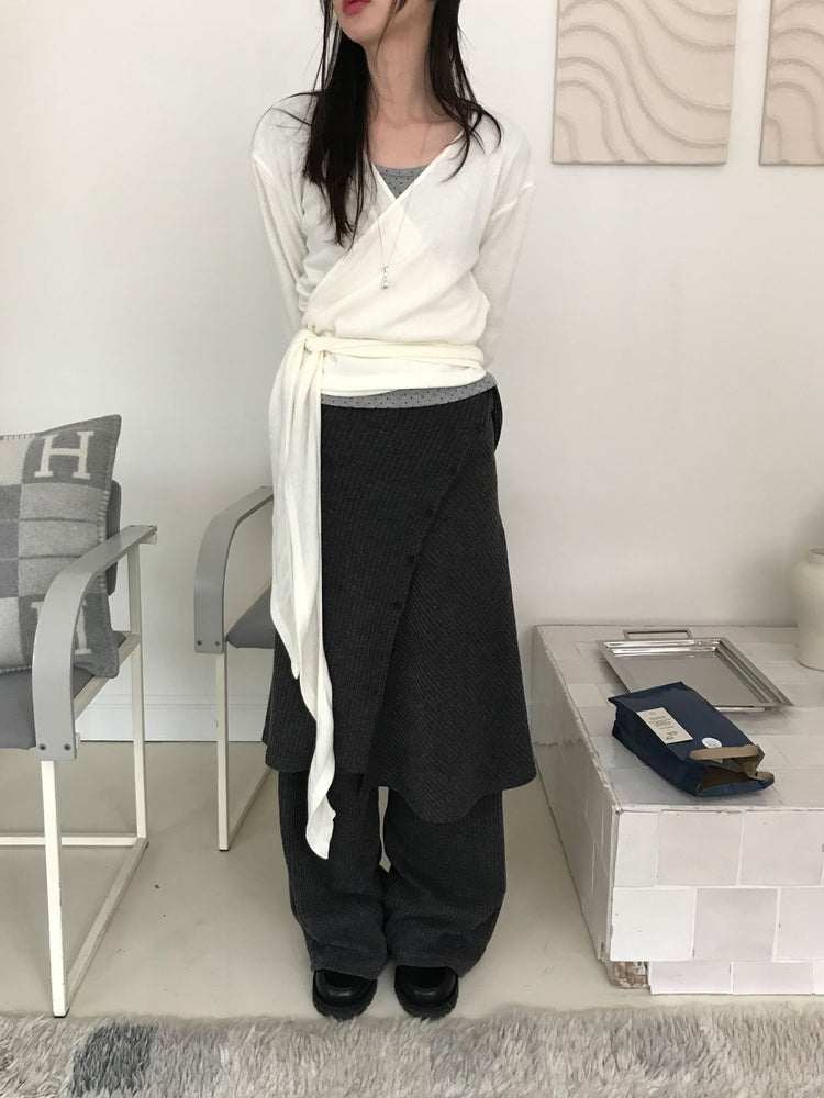 美色交疊綁帶細節針織上衣