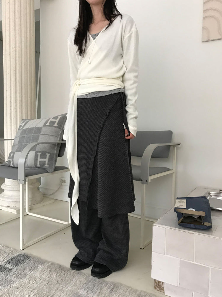 美色交疊綁帶細節針織上衣