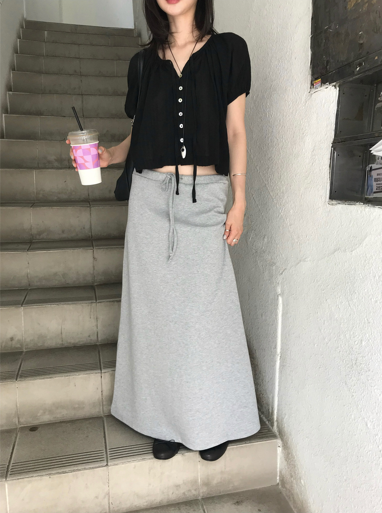 微傘簡約抽繩及踝棉裙