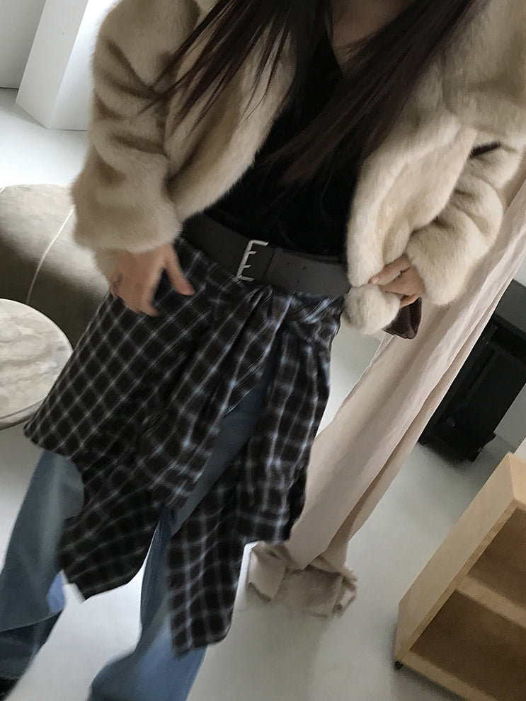 美色撞色格紋襯衫