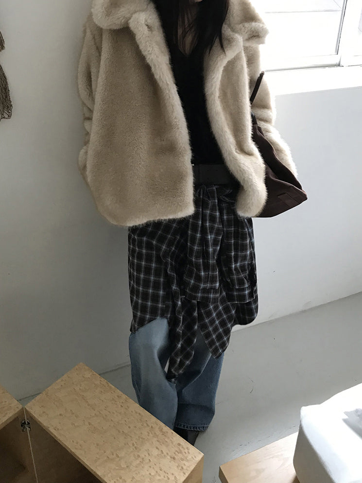 美色撞色格紋襯衫