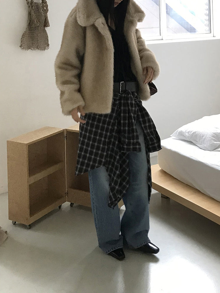 美色撞色格紋襯衫