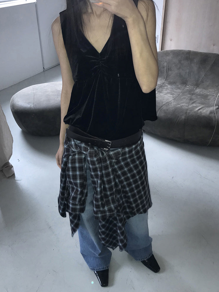 美色撞色格紋襯衫