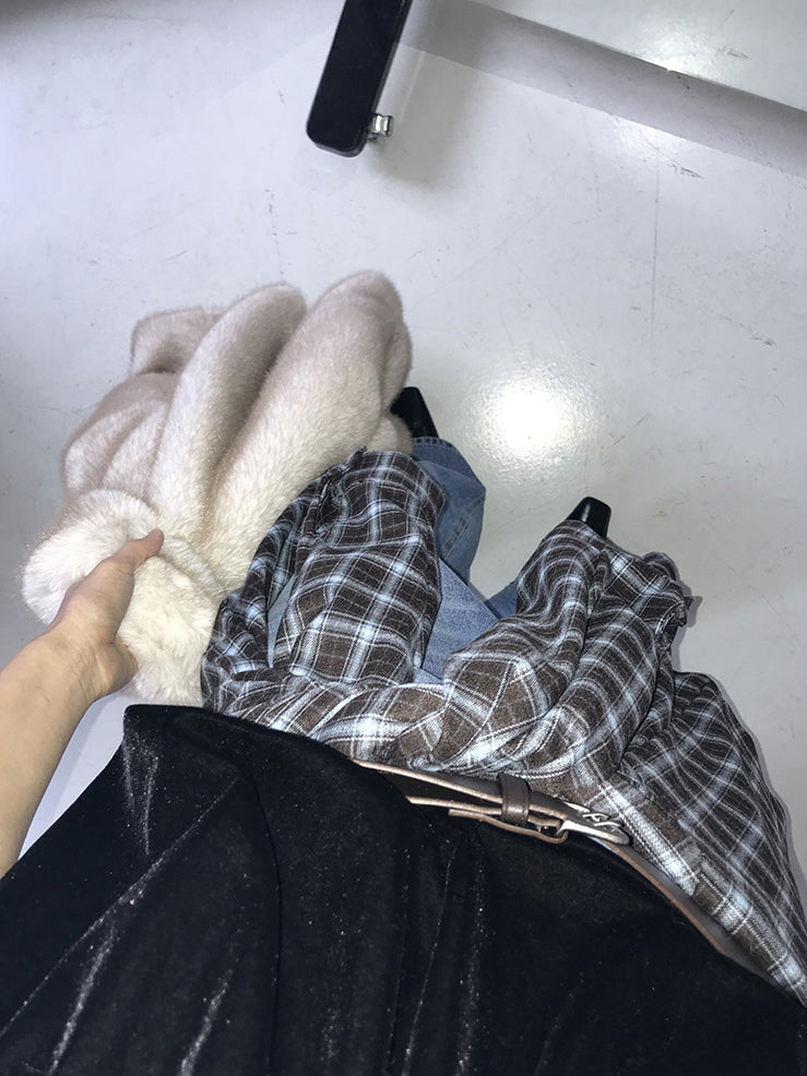 美色撞色格紋襯衫