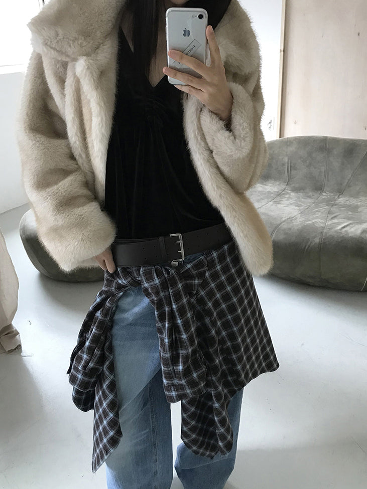 美色撞色格紋襯衫