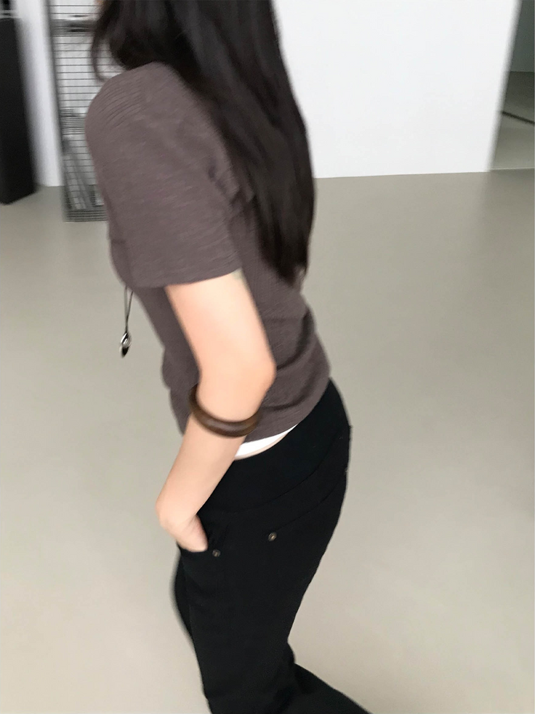 坑紋深V領修身上衣