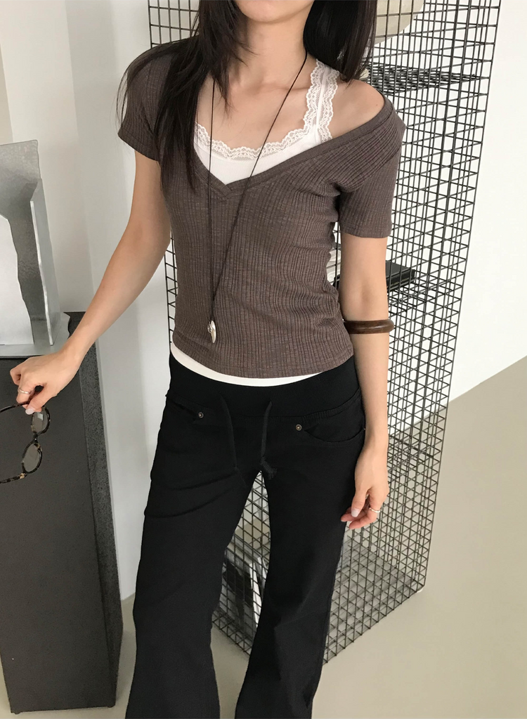 坑紋深V領修身上衣