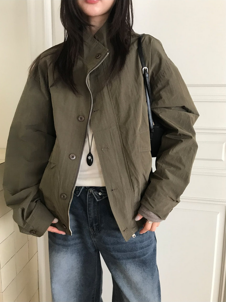 高質立領排鈕細節外套
