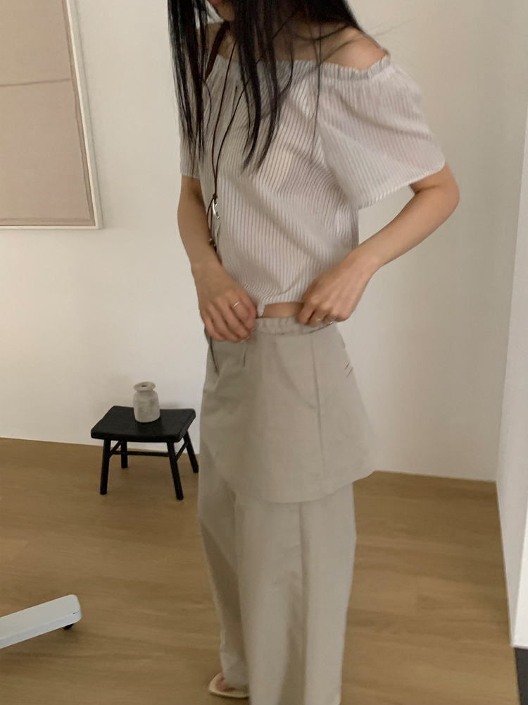 條紋美肩排鈕上衣