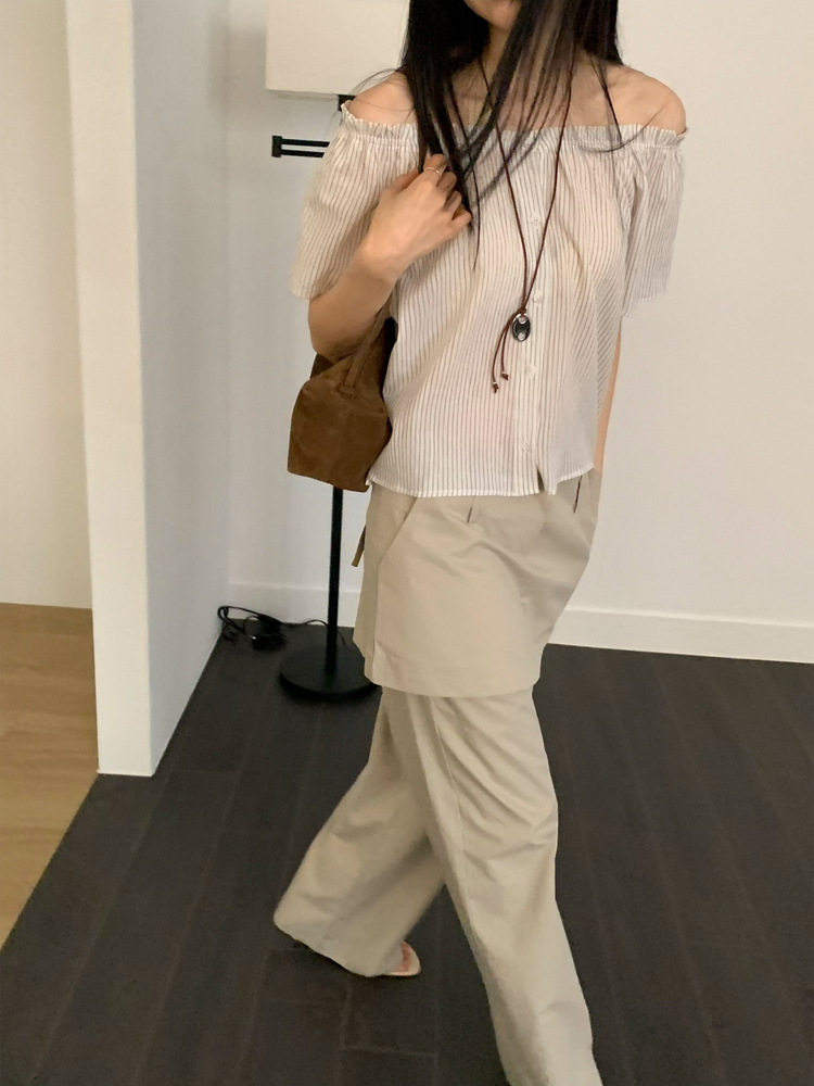 條紋美肩排鈕上衣