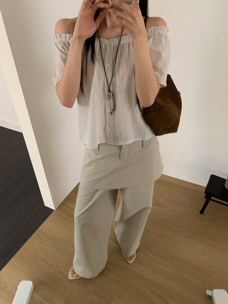 條紋美肩排鈕上衣