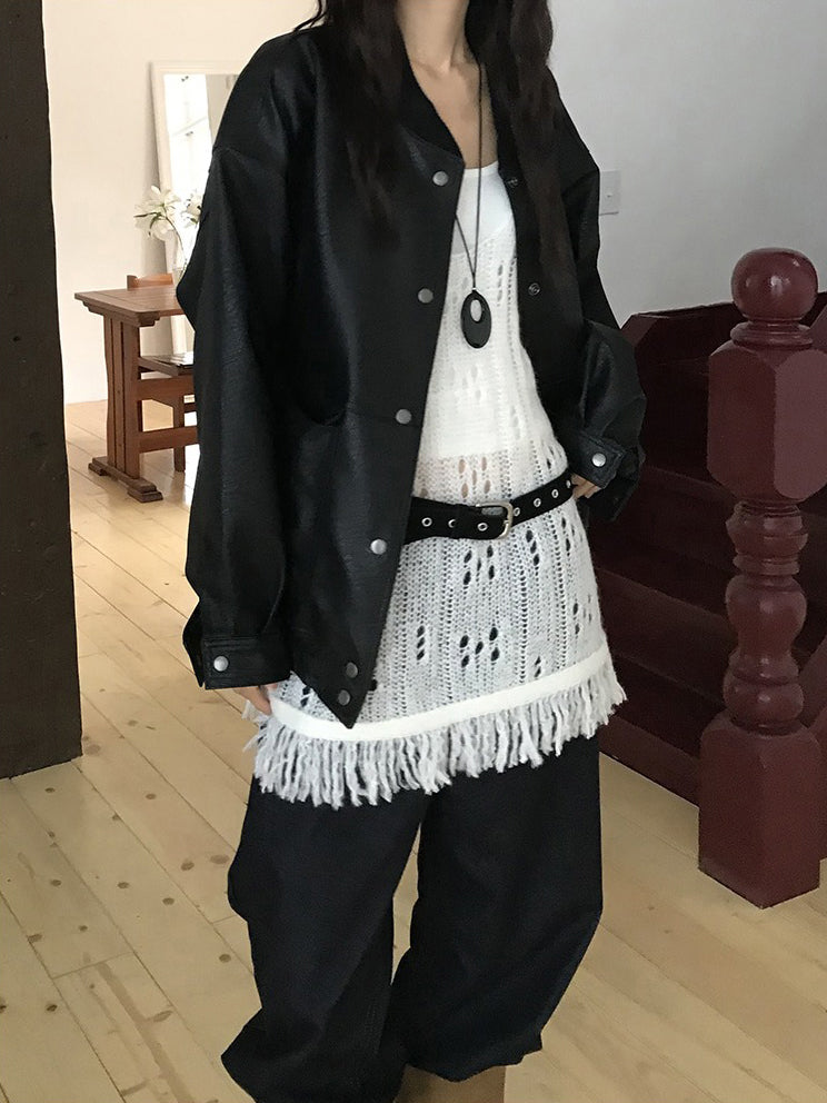 透膚縷空流蘇細節針織背心