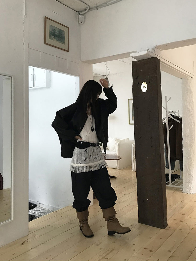 透膚縷空流蘇細節針織背心