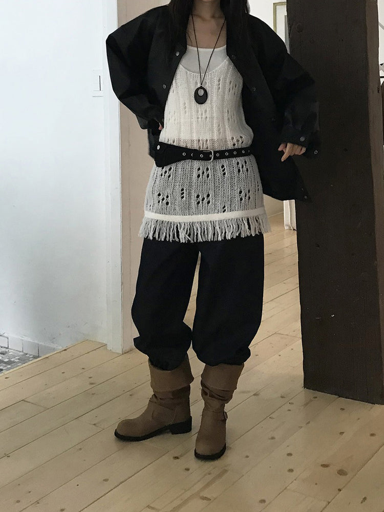 透膚縷空流蘇細節針織背心