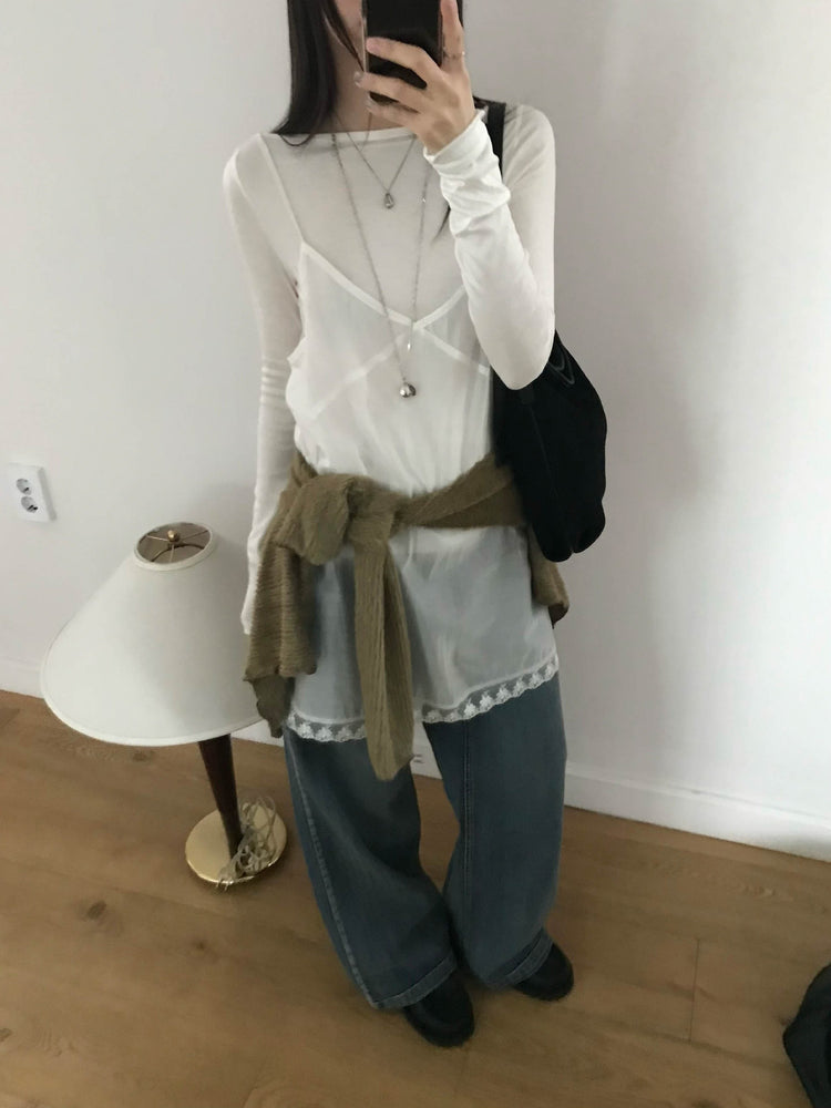 復古美刷色直闊腿牛仔褲