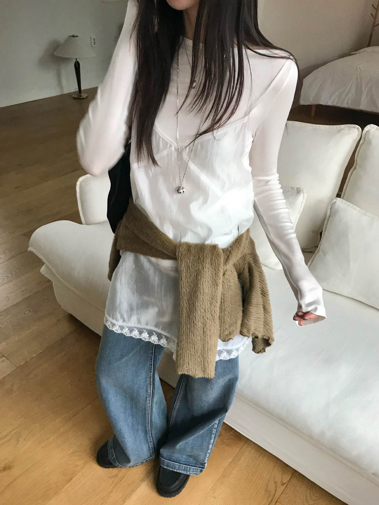 復古美刷色直闊腿牛仔褲