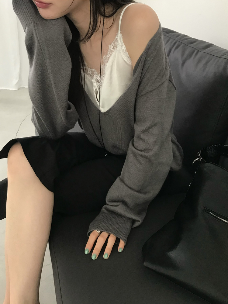 霧光澤蕾絲邊細節修腰上衣
