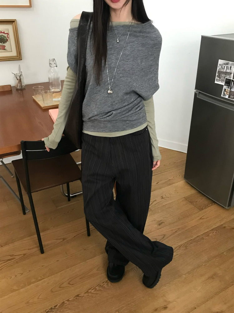 美色暗條紋質感直褲