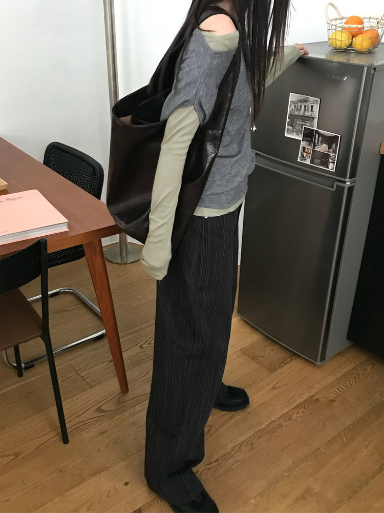美色暗條紋質感直褲
