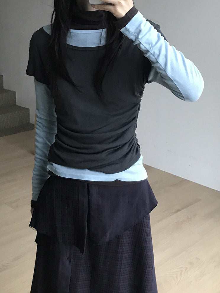 撞色層次感兩件式上衣