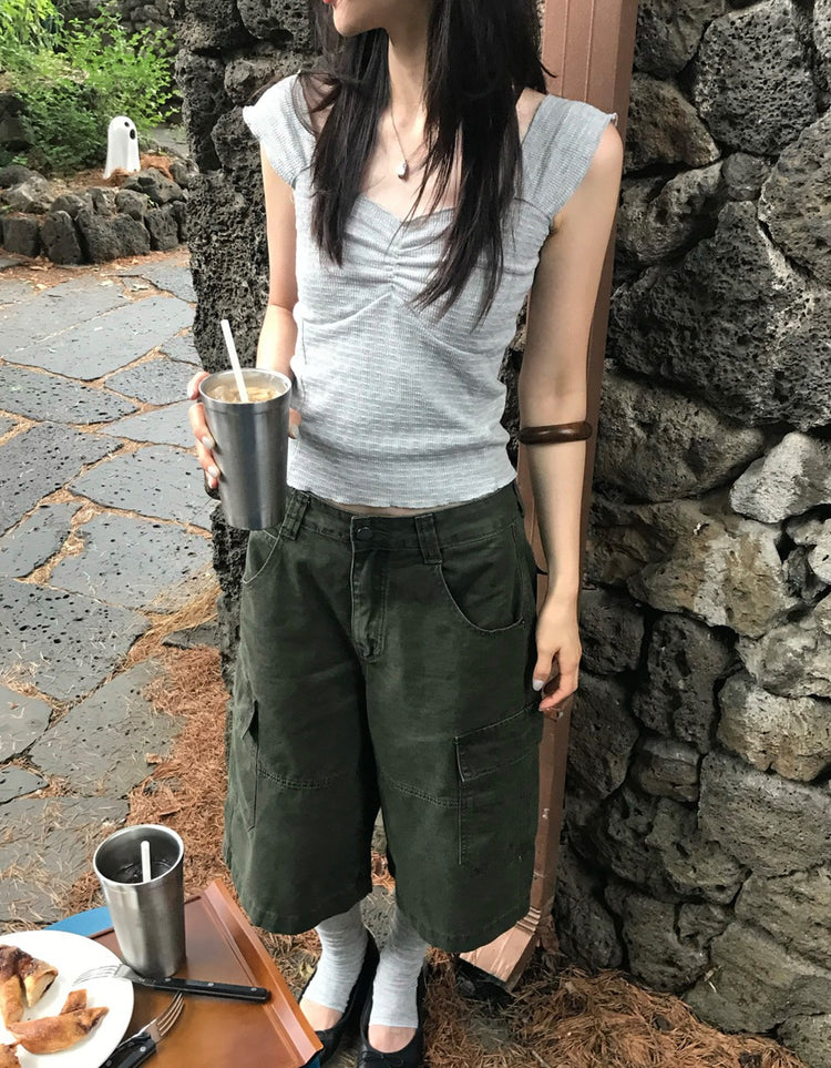 皺皺紋理胸壓線細節上衣