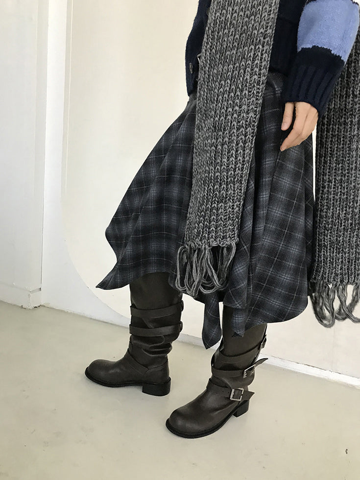 格紋不規則下擺半裙