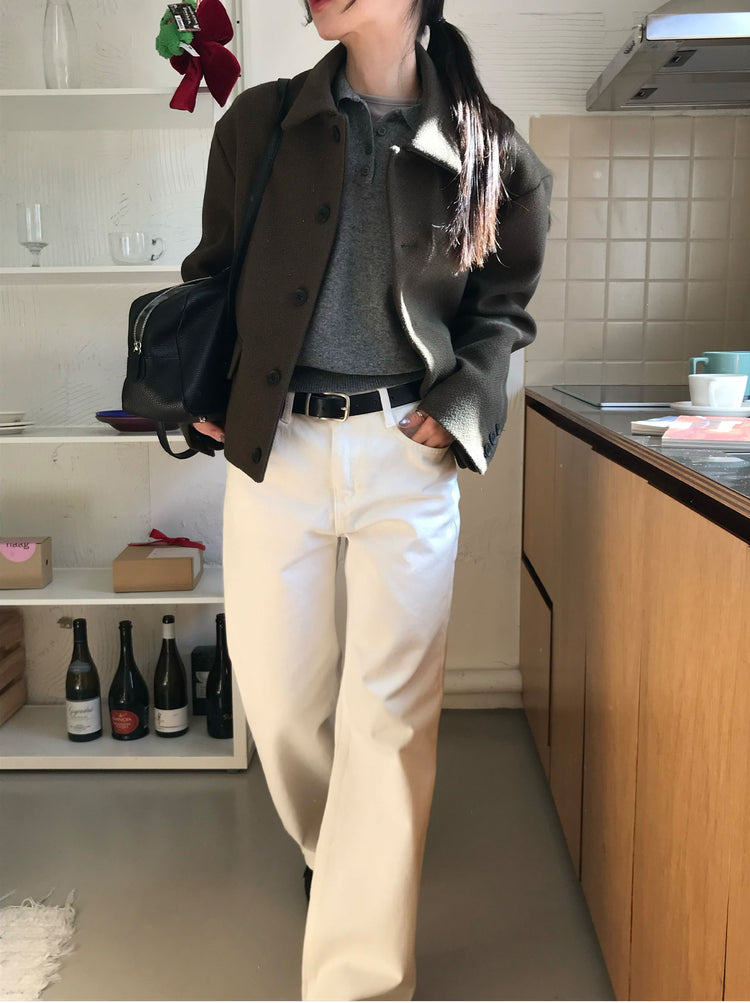 復古紋理翻領排鈕外套
