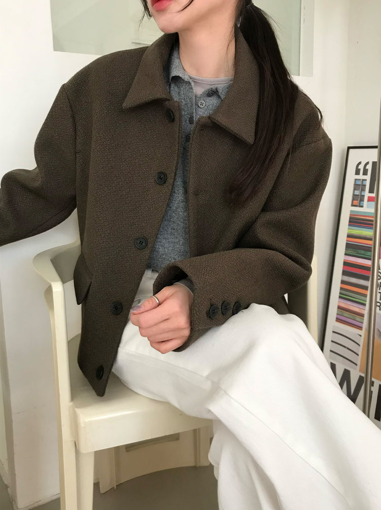 復古紋理翻領排鈕外套