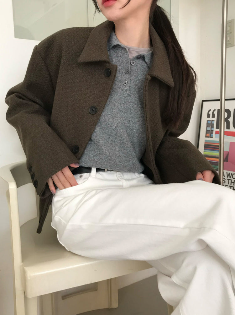 復古紋理翻領排鈕外套