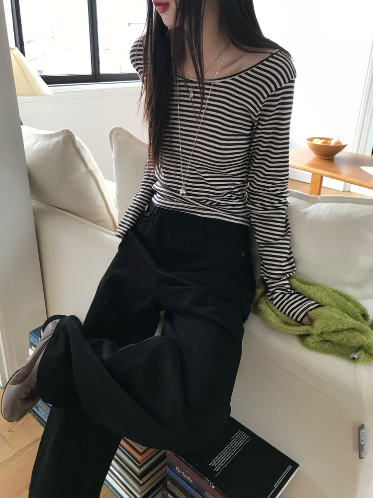 美色條紋撞色上衣