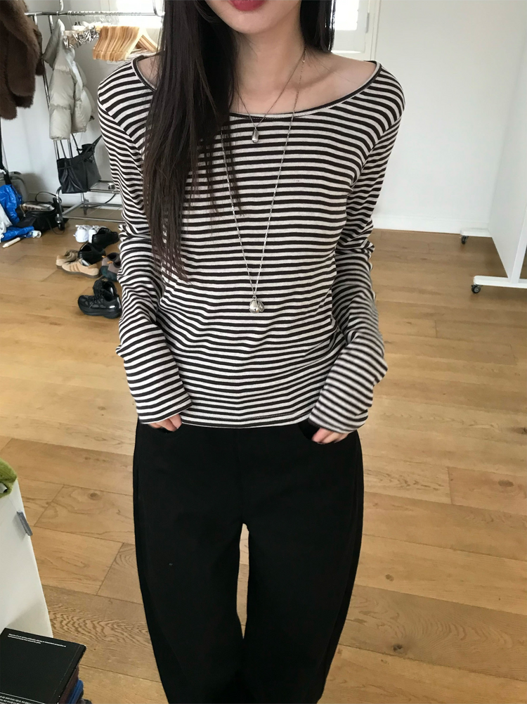 美色條紋撞色上衣