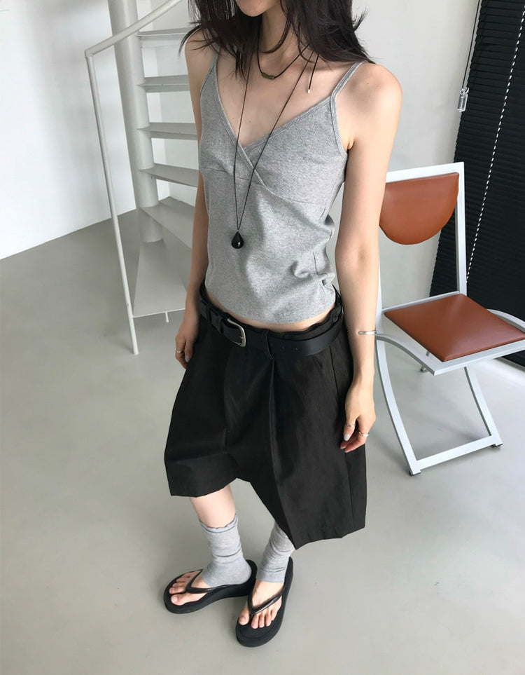 美色細帶交疊背心