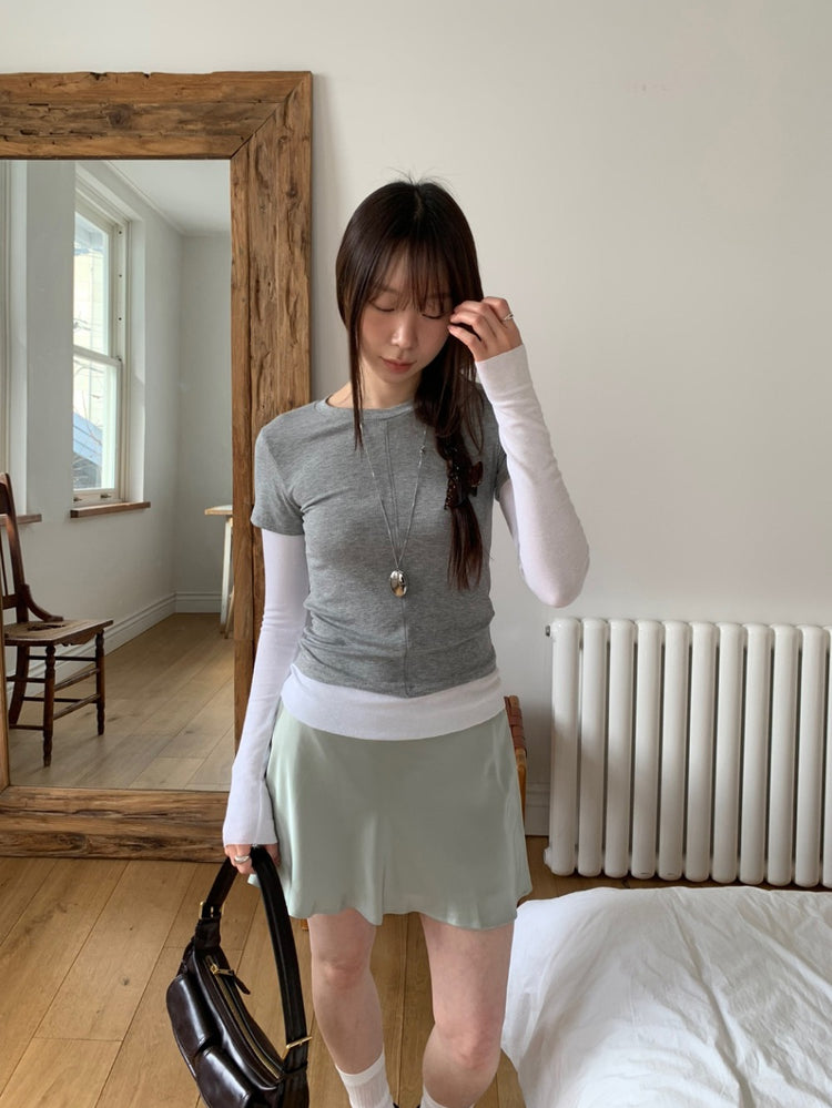 撞色層次感假兩件上衣